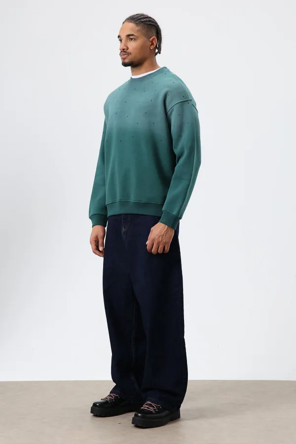 Sweat-shirt oversize à détails en pierre délavée, bleu marine