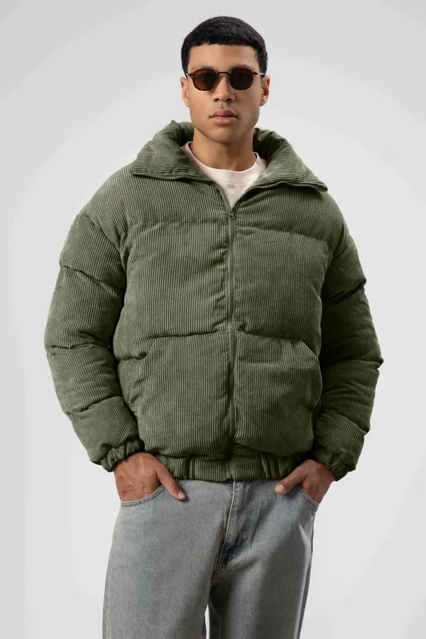 Doudoune oversize en velours kaki