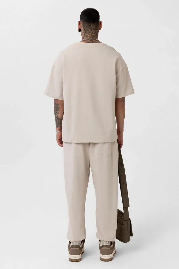 Paça Lastikli Basic Oversize Eşofman Takımı Bej