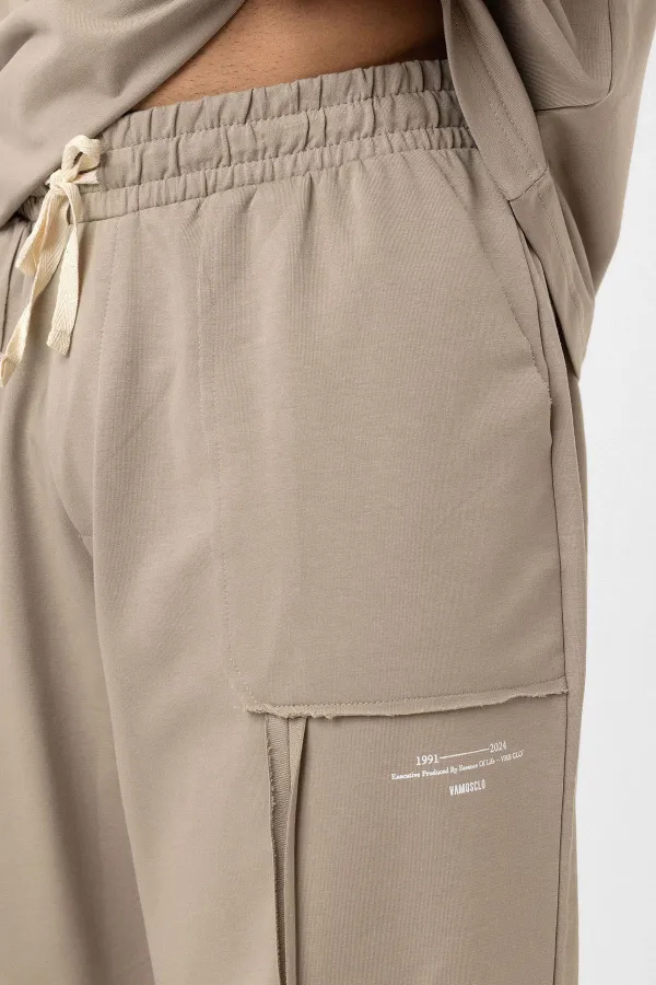 Baskılı Stoper Paça Eşofman Takım Vizon