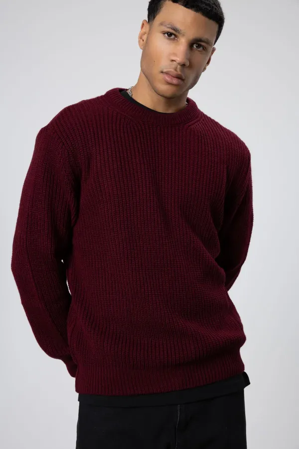 Bisiklet Yaka Oversize Triko Kazak Bordo