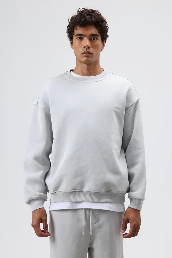 Sweat-shirt basique oversize délavé gris clair