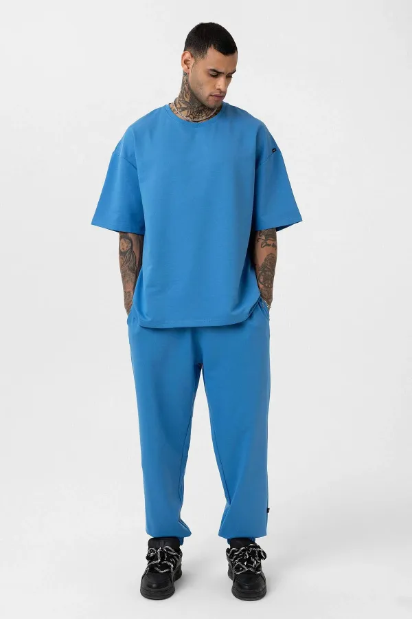 Paça Lastikli Basic Oversize Eşofman Takımı Mavi