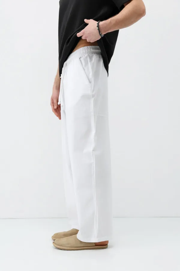 Super Baggy Fit Keten Pantolon Ekru