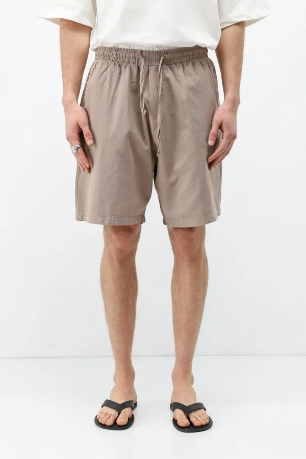 Oversize Keten Şort Taş