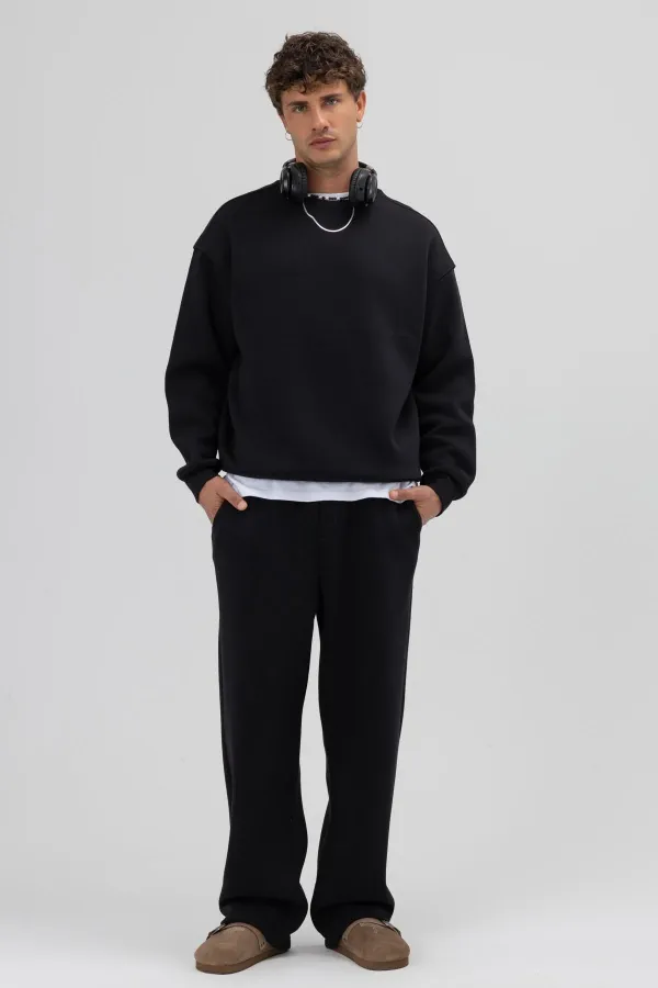Basic Crew Neck Oversize Sweatshirt Black