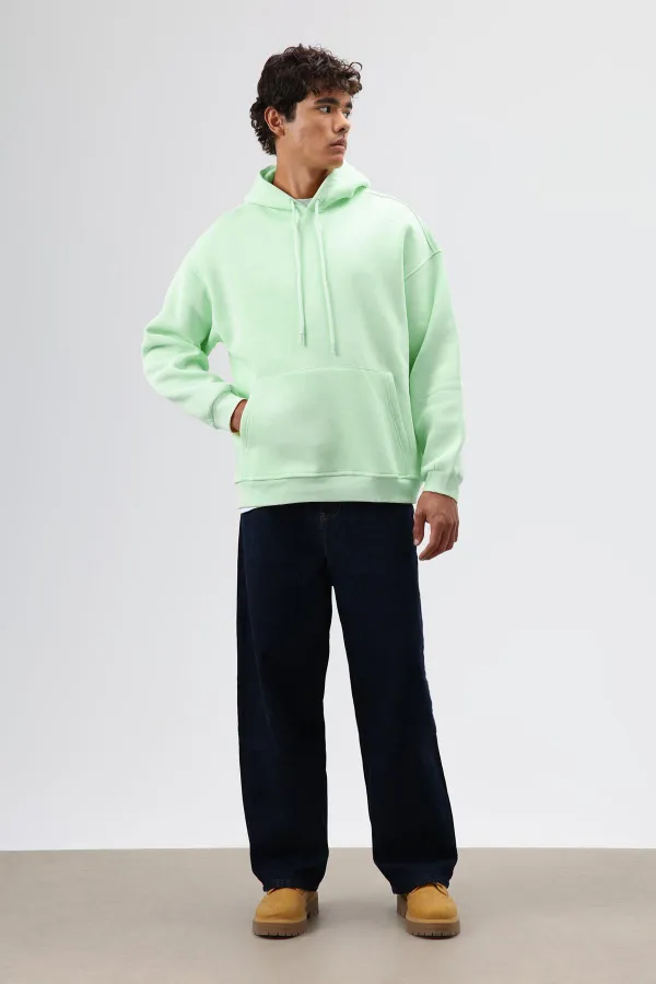 Sweat à capuche basique oversize délavé menthe