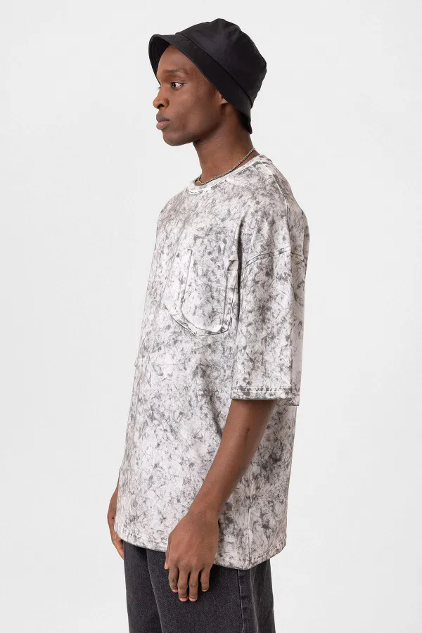 Washed Oversize T-Shirt with Pocket Detail, Ecru