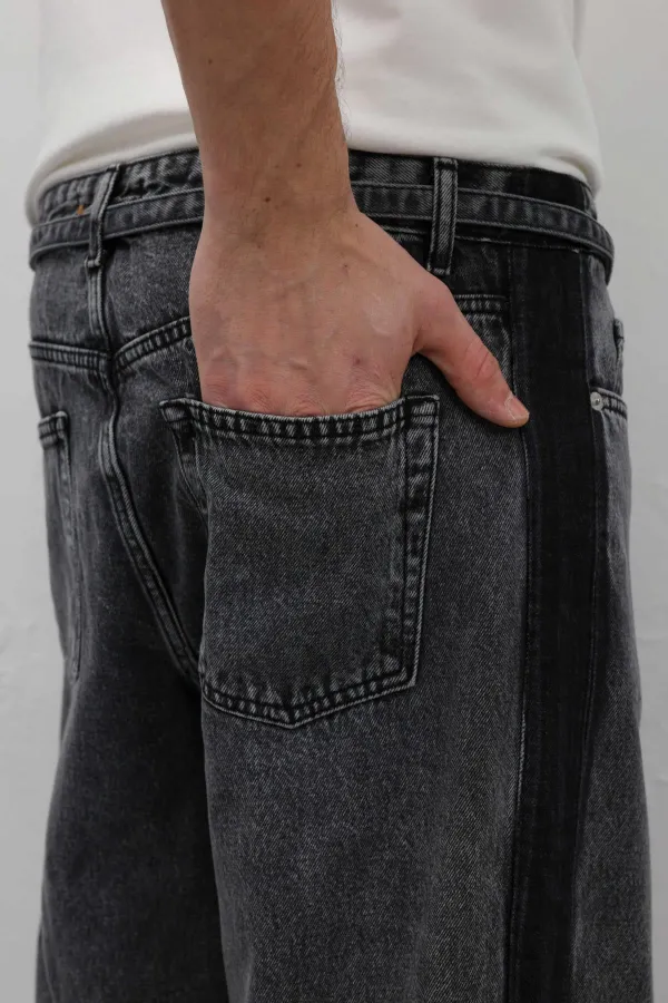 Jean baggy rayé gris avec ceinture