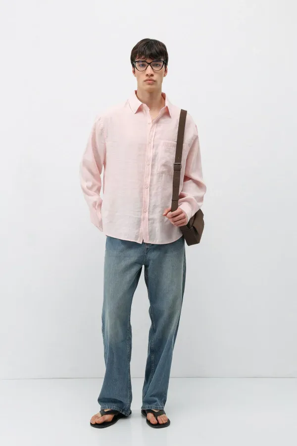 Modal Fabric Oversize Shirt with Pockets, Powder Pink