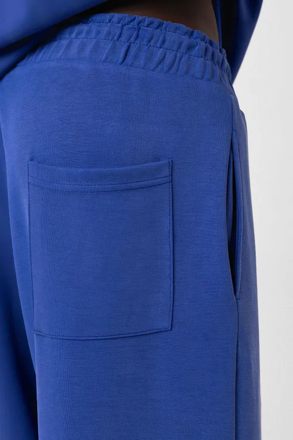 Label Detailed Oversize Modal Fabric Tracksuit Set Navy Blue