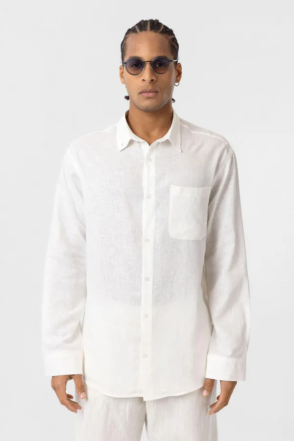 Pocket Detail Oversize Long Sleeve Shirt Ecru