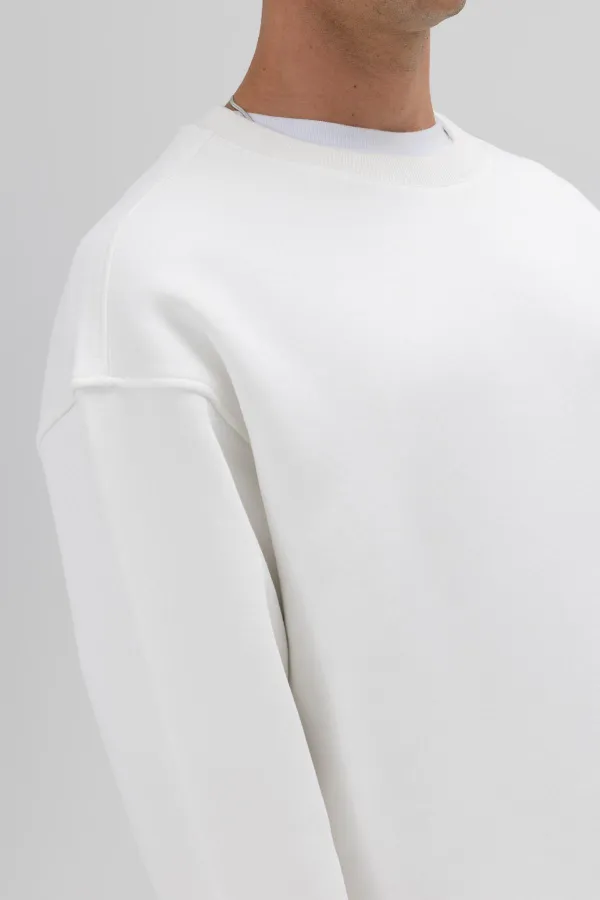 Sweat-shirt oversize basique à col rond, écru