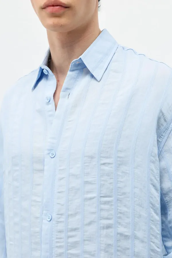 Çizgili Oversize Gömlek Mavi