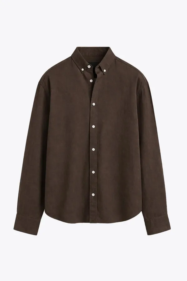Basic Oversize Pamuk Keten Gömlek Koyu Kahve Basic Oversize Pamuk Keten Gömlek Koyu Kahve