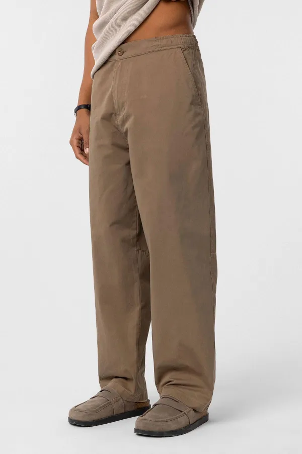 Yıkamalı Gabardin Baggy Pantolon Vizon