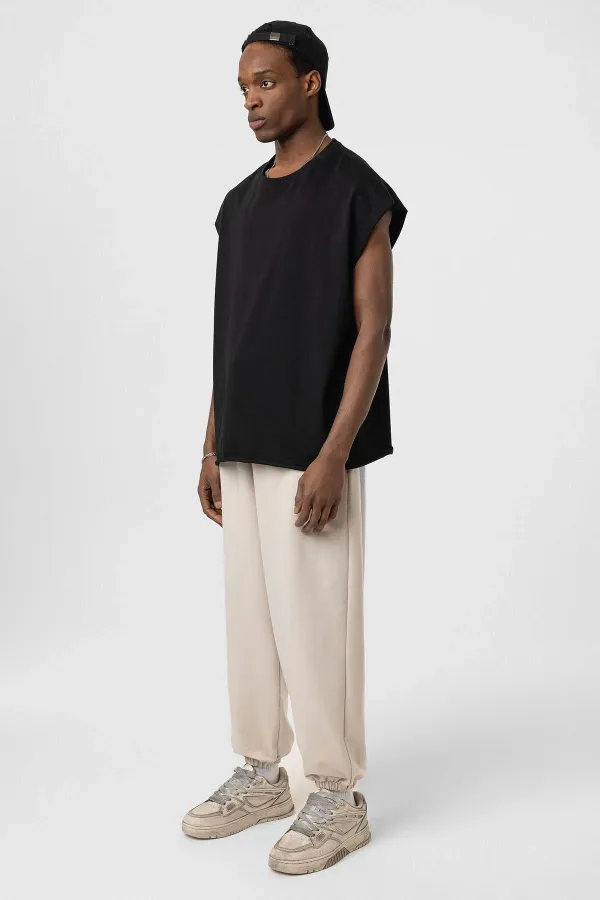 Basic Elastic Waist Oversize Sweatpants Beige