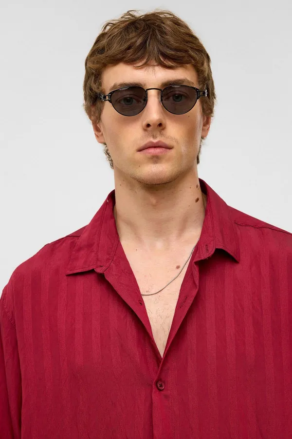 Oversize Long-Sleeve Modal Fabric Shirt, Burgundy