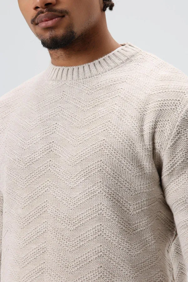 Pull oversize à col rond en maille couleur os