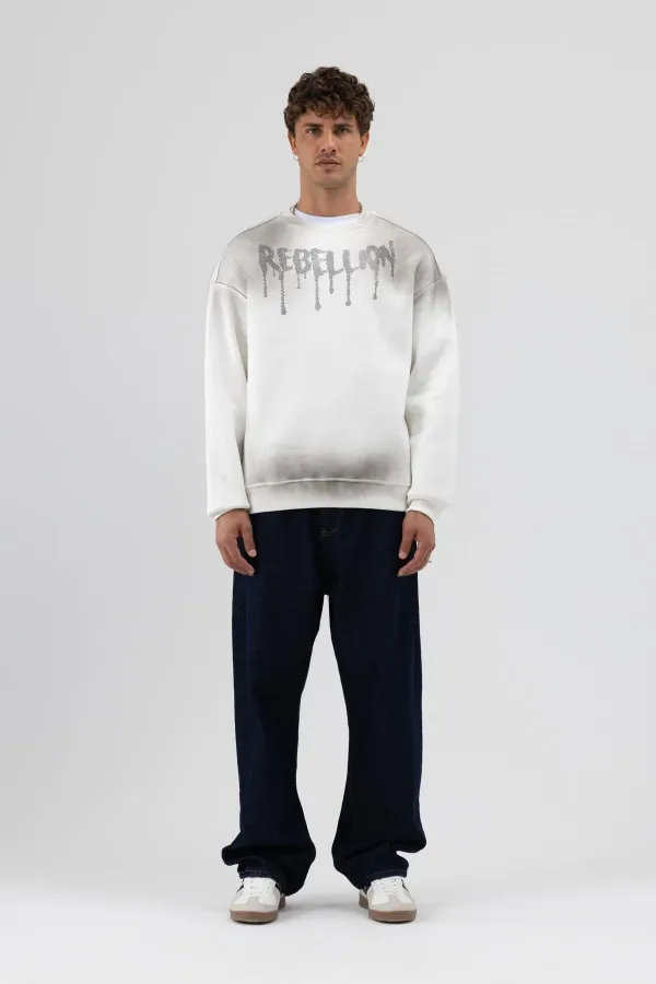 Sweat-shirt oversize imprimé délavé, écru