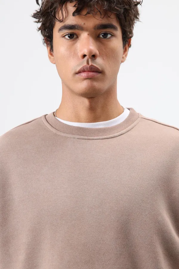 Sweat-shirt basique oversize délavé, couleur vison