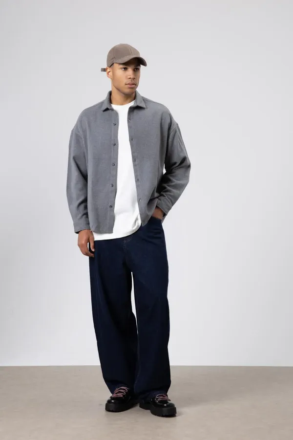 Veste chemise oversize texturée grise