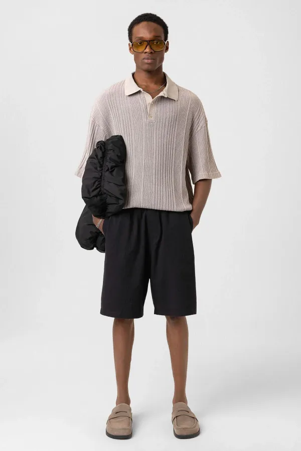 Polo Yaka Oversize Triko Taş