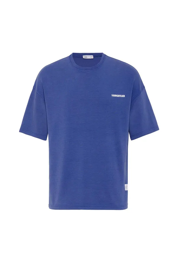 Label Detailed Oversize Modal Fabric Tracksuit Set Navy Blue