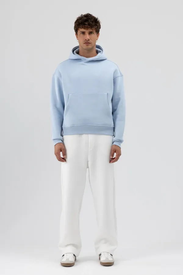 Basic Kapüşonlu Boxy Fit Sweatshirt Bebe Mavi