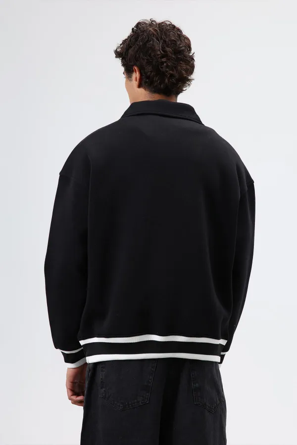 Sweat-shirt noir oversize à col polo