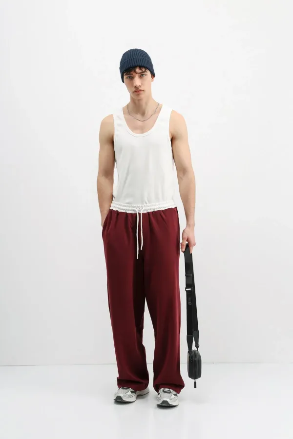 Baggy Fit Eşofman Alt Bordo