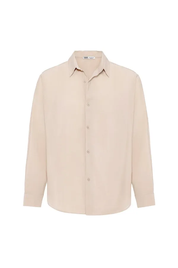 Oversize Modal Kumaş Gömlek Bej