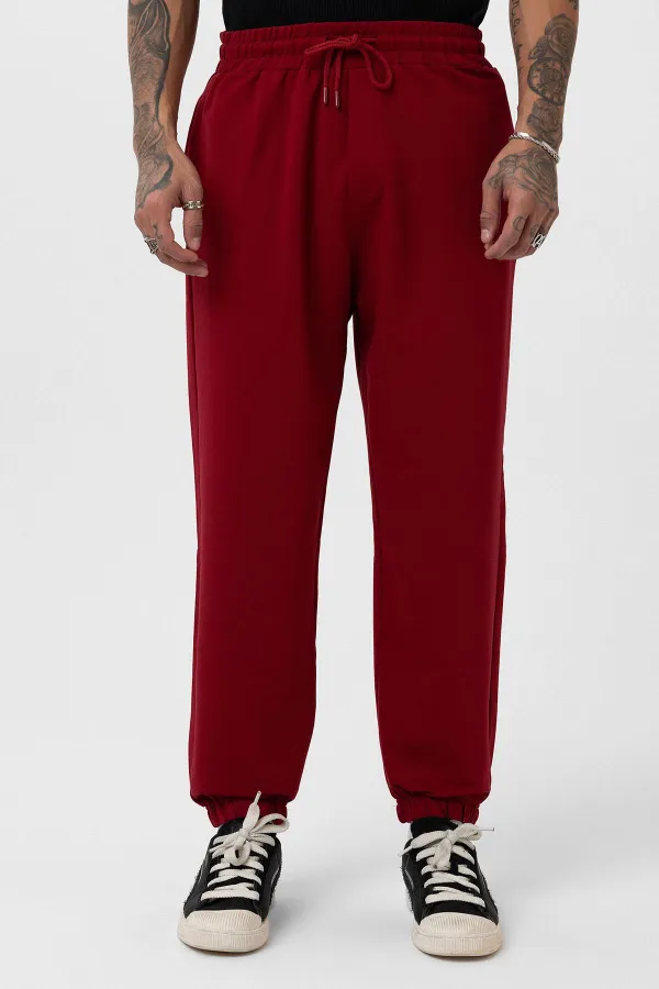 Paça Lastikli Basic Oversize Eşofman Takımı Bordo