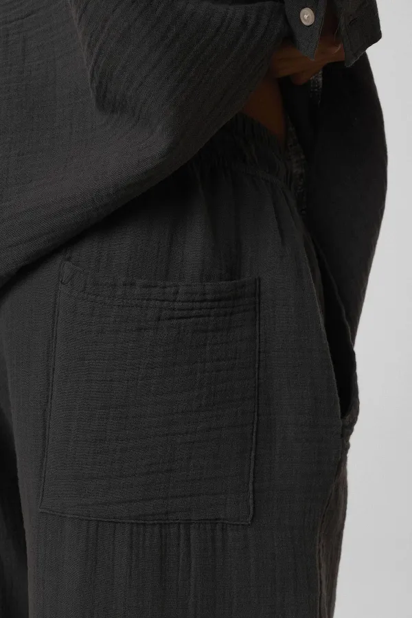 Baggy Fit Muslin Linen Trousers Anthracite