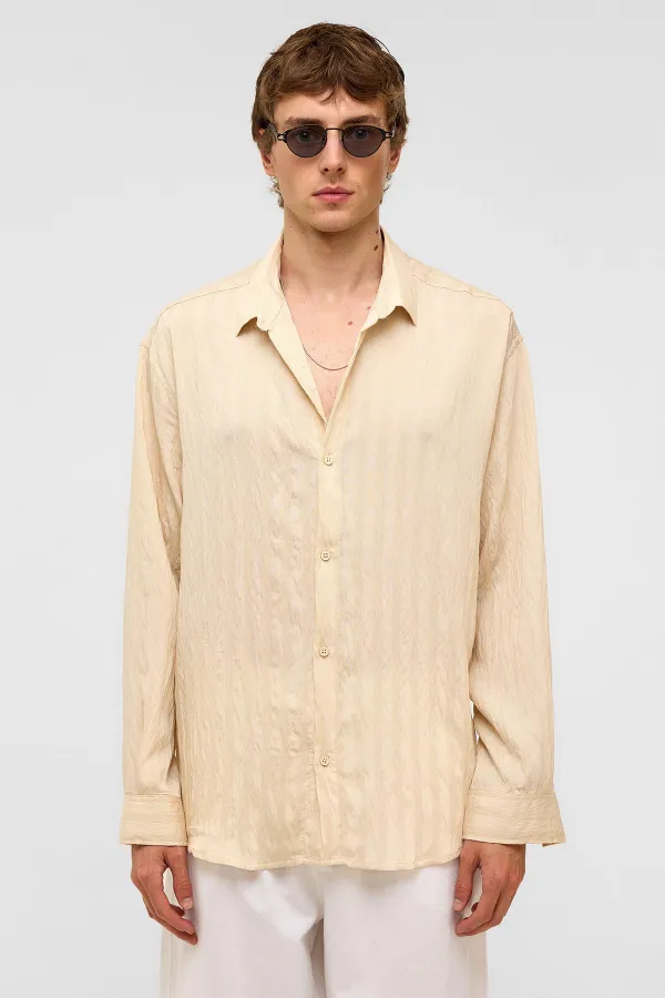 Oversize Long-Sleeve Modal Fabric Shirt, Beige