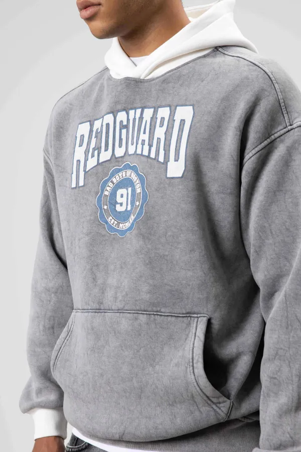 Oversize Baskılı Kapüşonlu Sweatshirt Gri