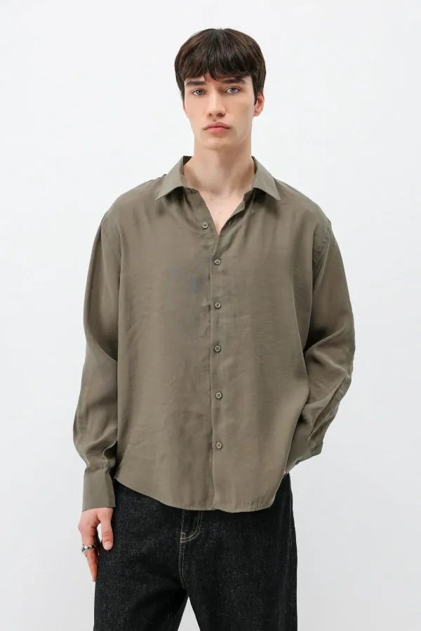 Chemise oversize en modal kaki
