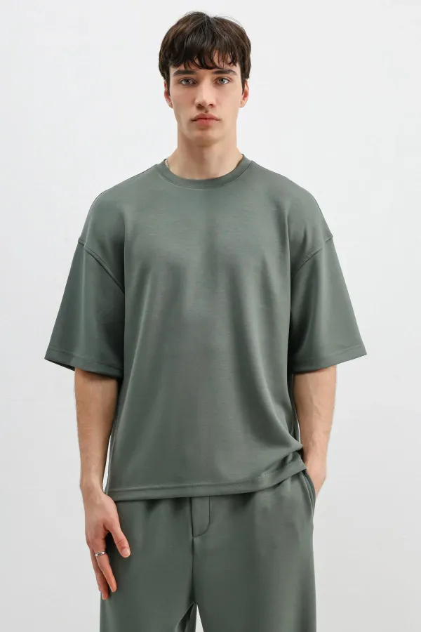 Modal Karışımlı Oversize Tişört Haki