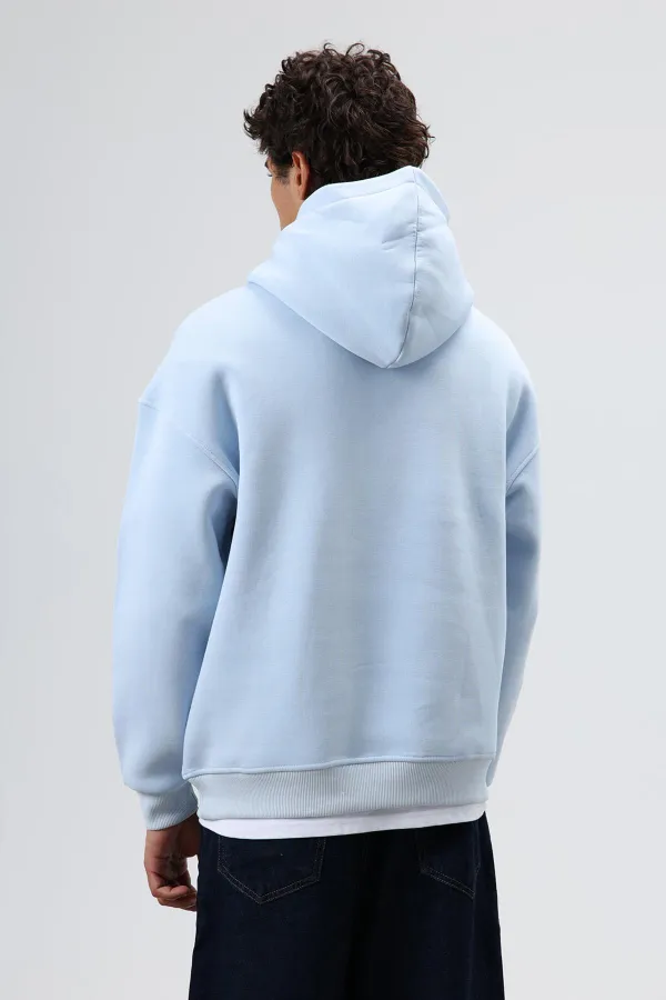 Sweat à capuche imprimé oversize bleu ciel