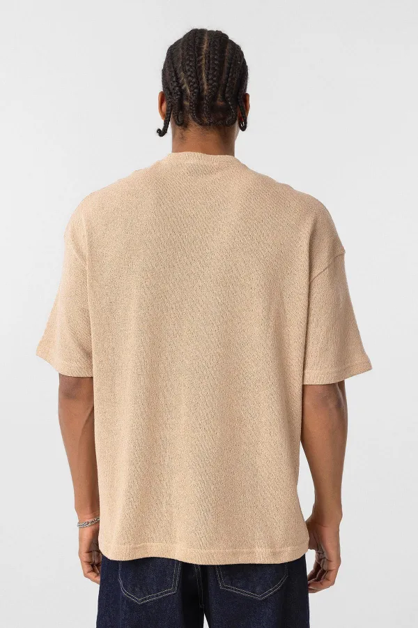 Basic Oversize Button Collar T-Shirt Stone