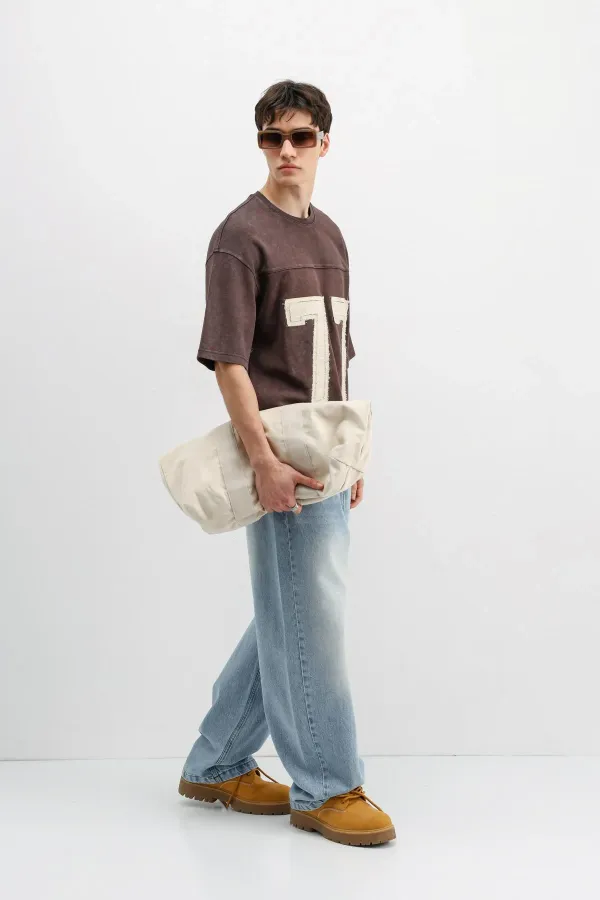 Numara Baskılı Oversize Tişört Kahve