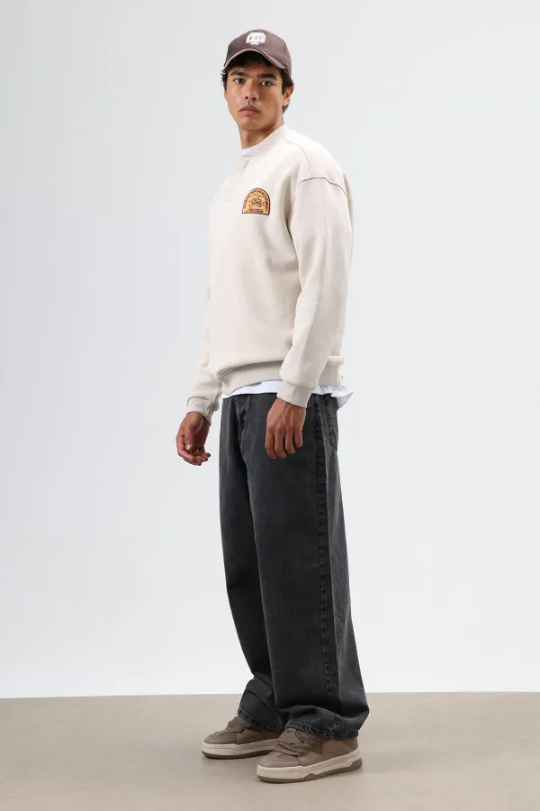 Oversize Crew Neck Printed Sweatshirt Stone