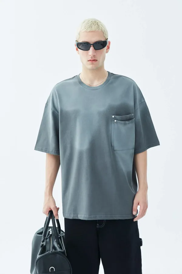 Washed Oversize T-Shirt with Pocket Detail, Dark Gray