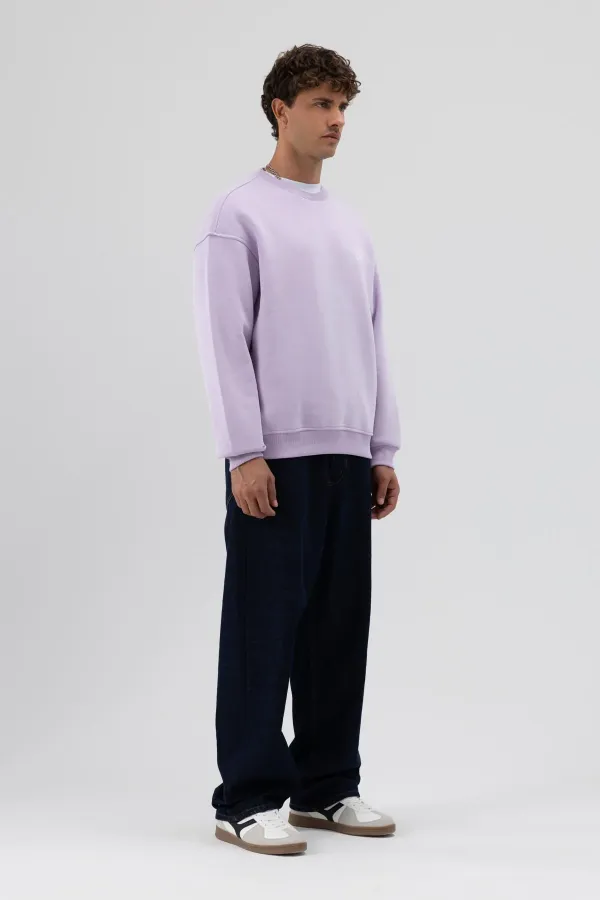 Sweat-shirt oversize à col rond imprimé lilas