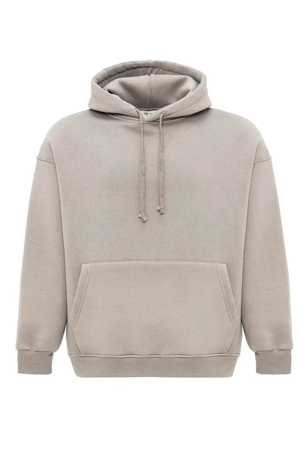 Basic Oversize Kapüşonlu Sweatshirt Açık Vızon