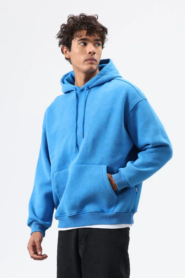Basic Oversize Yıkamalı Hoodie Turkuaz