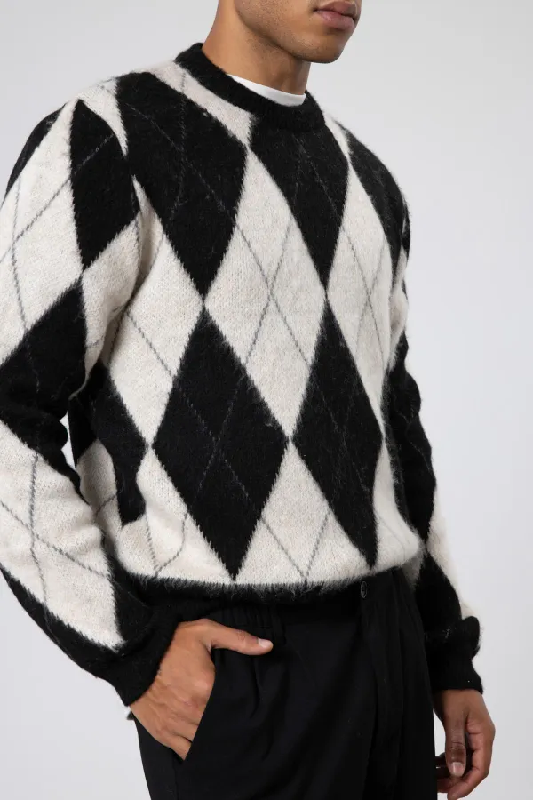 Baklava Desenli Oversize Kazak Siyah