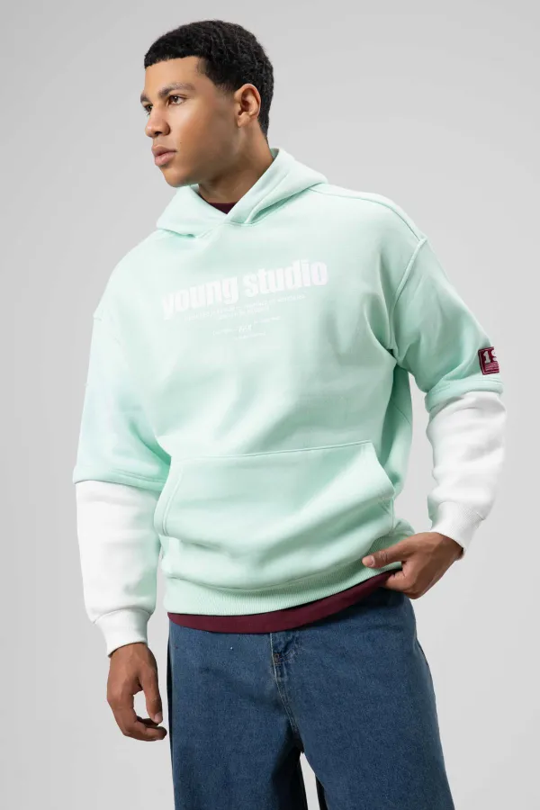 Sweat à capuche imprimé oversize menthe