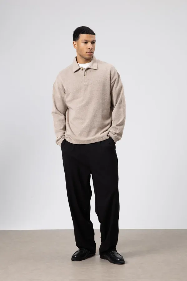 Oversize Polo Yaka Triko Kazak Vizon