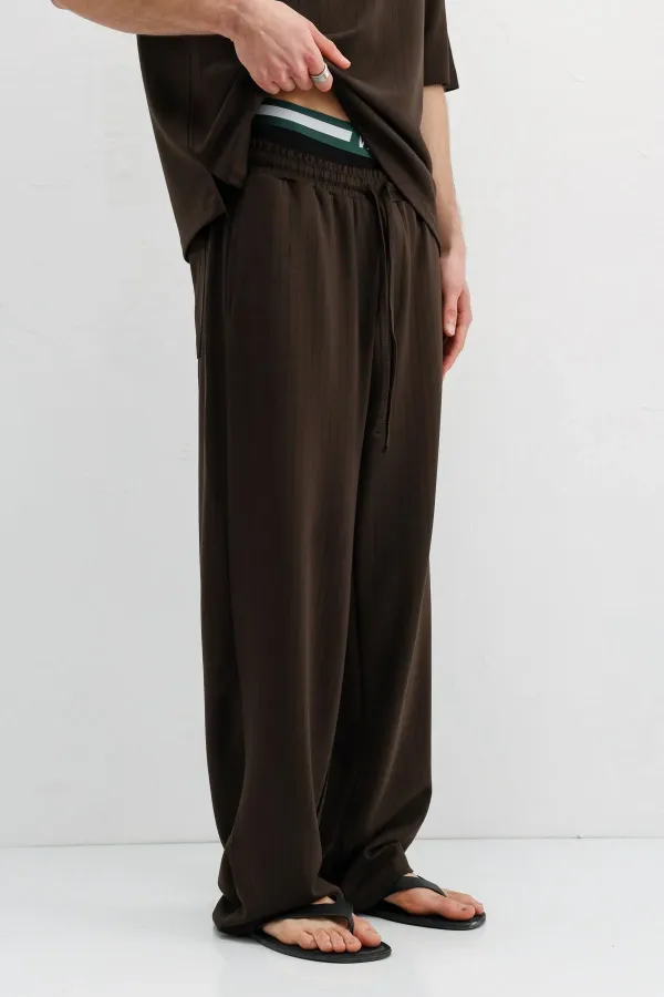 Fitilli Dokulu Baggy Eşofman Alt Koyu Kahve